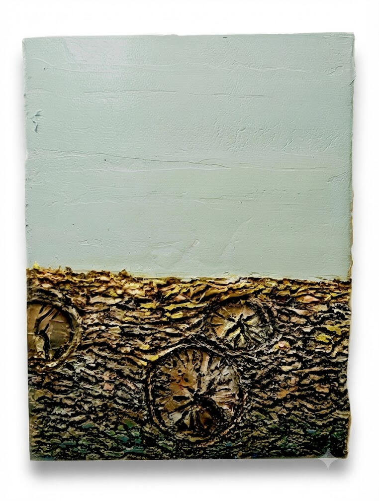 a heavily textured oak bark painting by richard elliott