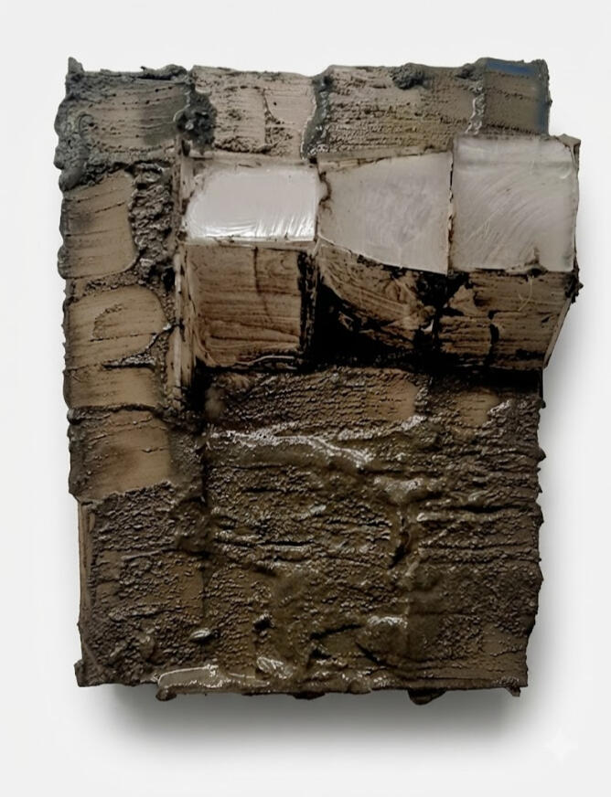 Outlook a cement covered window , a process-based canvas painting by Richard Elliott