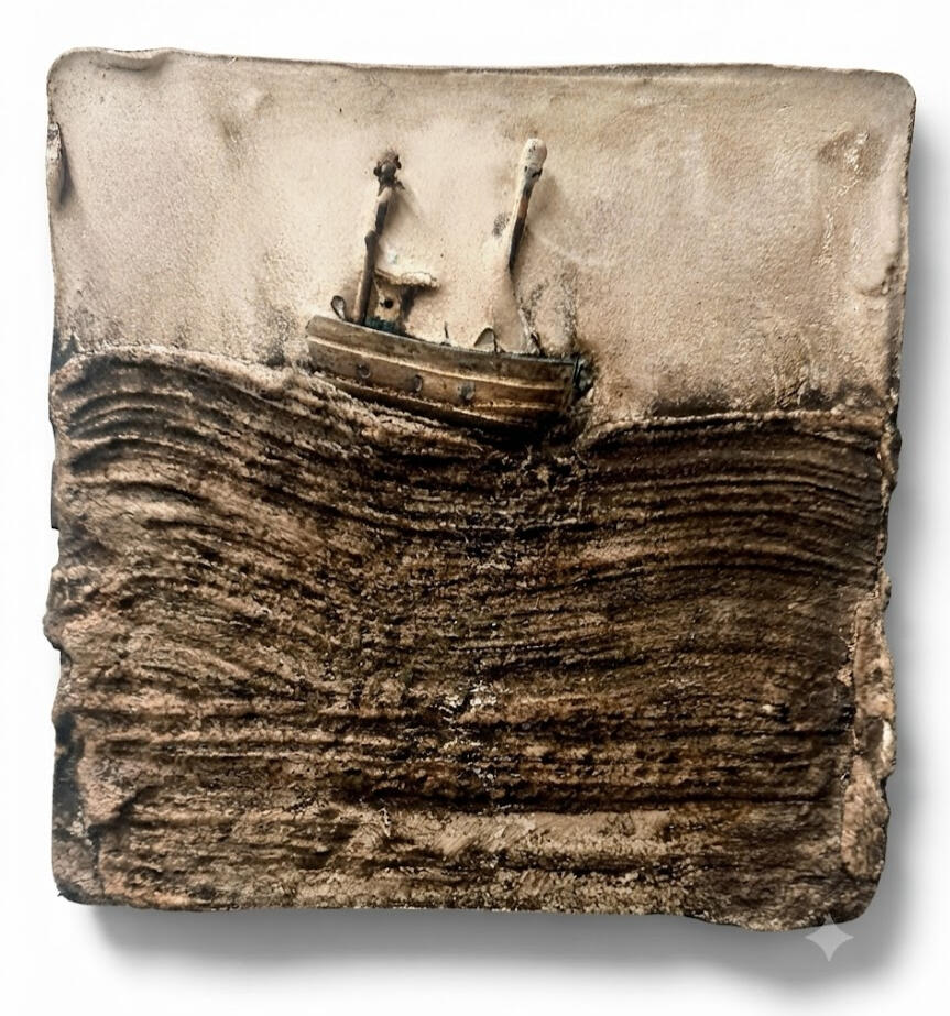 Low Tide, a deep-texture abstract seascape painting using industrial media by Richard Elliott